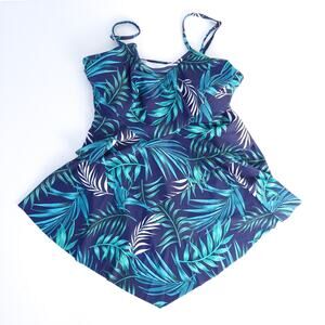 NEW Holipick Tankini Swimsuit Top Size Small Palm Print Navy Blue, Green Floral